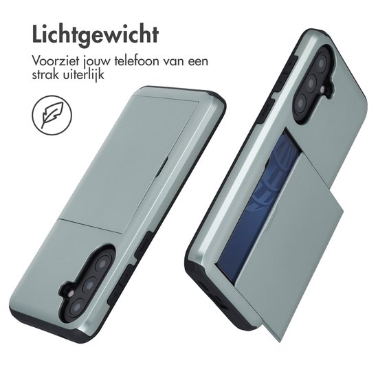 Lichtgewicht groene telefoonhoes met openklapbaar vakje.