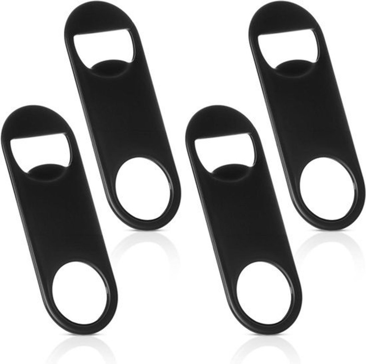 4 stuks zwarte platte roestvrijstalen bieropener - blancoplatte flesopener bierflesopener voor koelkast keuken bar restaurant outdoor