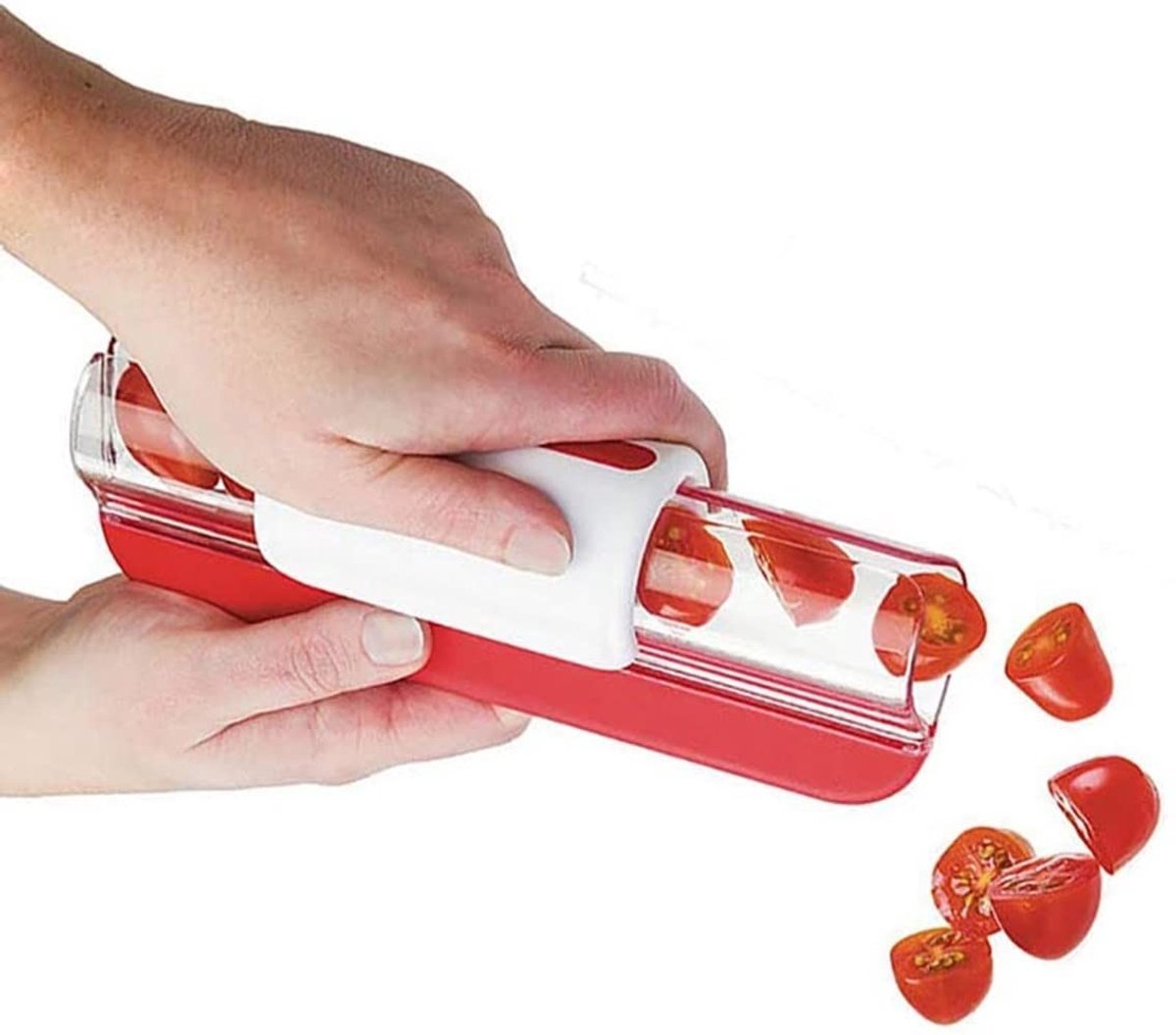 Jhubersproducts - Snijden kersentomaten - Groenteschaaf - Veilig en gebruiksvriendelijk - 20 x 7,5 cm - Keukengereedschap - Ideaal voor fruit - Geschi
