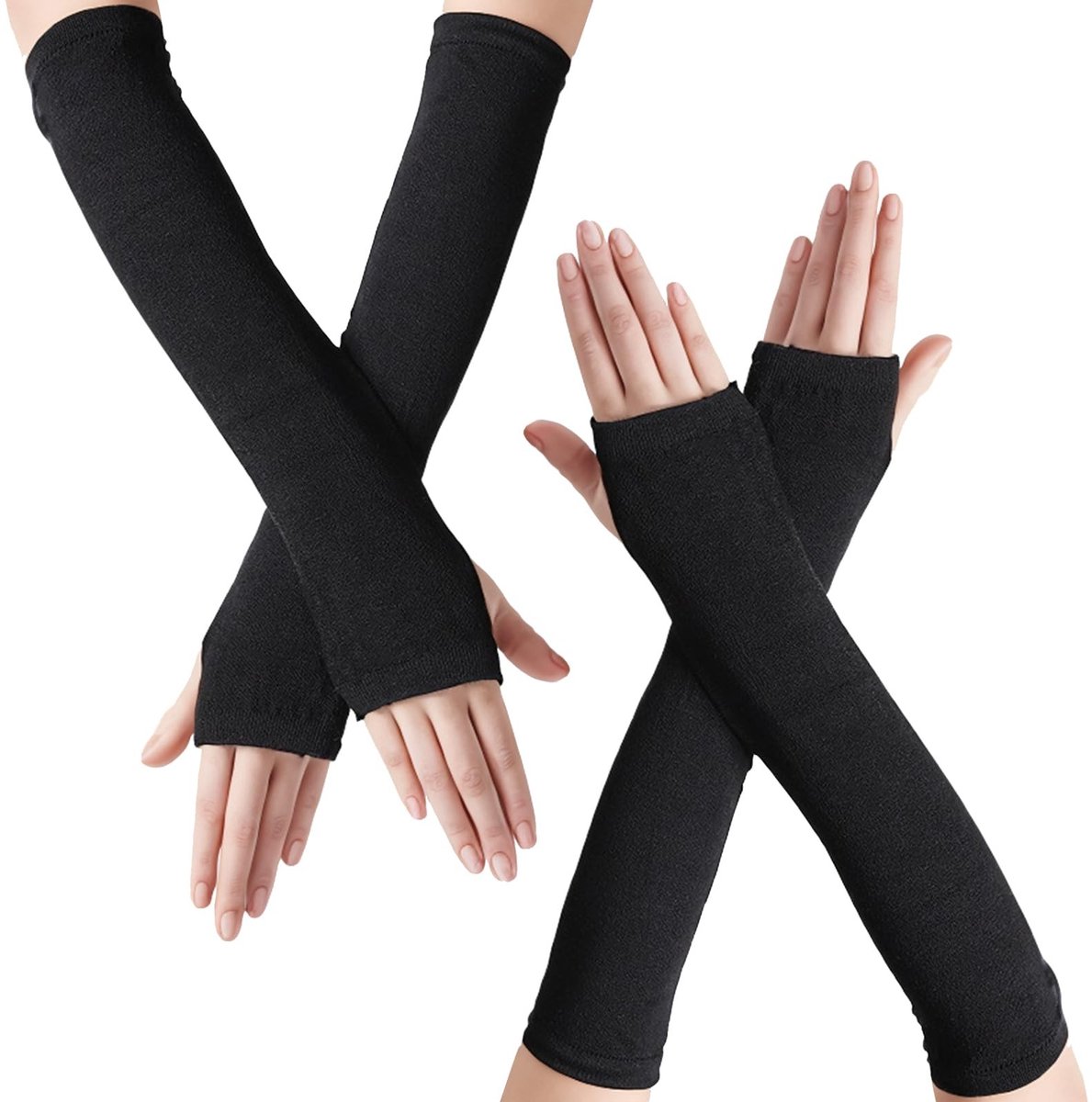 Elzusha - Vingerloze armwarmers - Warme gebreide handwarmers - Zacht en comfortabel - Zwart en grijs - Geschikt voor dames en heren - 2 paar inbegr...
