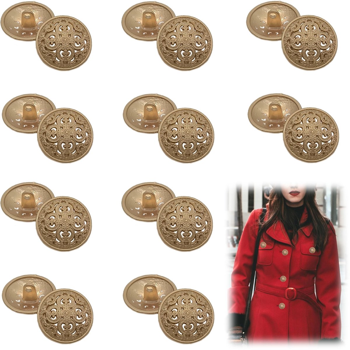 Zeynomax - Metalen Blazer Knoppen - Vintage Bloemvorm - Donkergoud - Ronde Knopen - Geschikt voor Blazer en Jas - 20 Stuks
