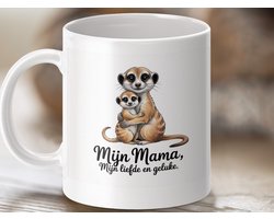 Mok Mijn Mama Liefde Geluk Moederdag Cadeau – Schattige Meerkat Moeder en Kind Verjaardagscadeau voor Haar