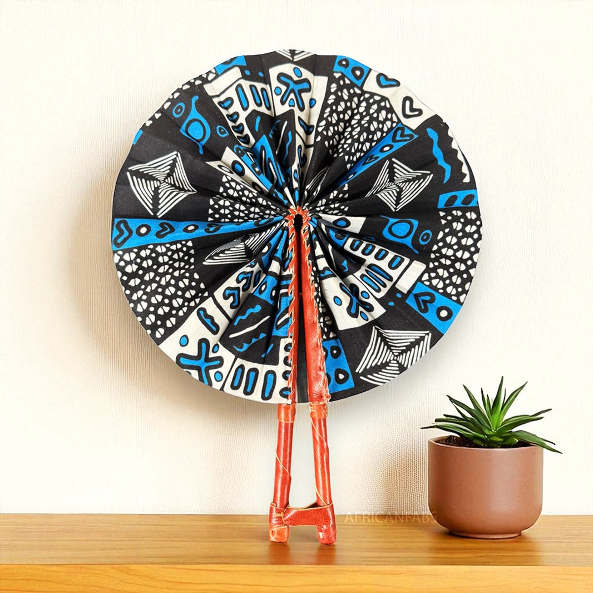 Afrikaanse handwaaier - Ankara print waaier - Adwoa - Blauw