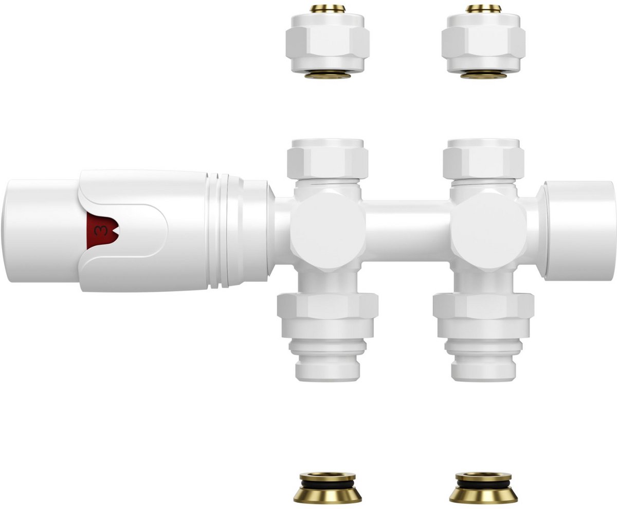 BELRAD Radiatorkraan – Thermostatisch – Muur- & Vloeraansluiting – Glanzend Wit – 1/2M x 16/2 M30