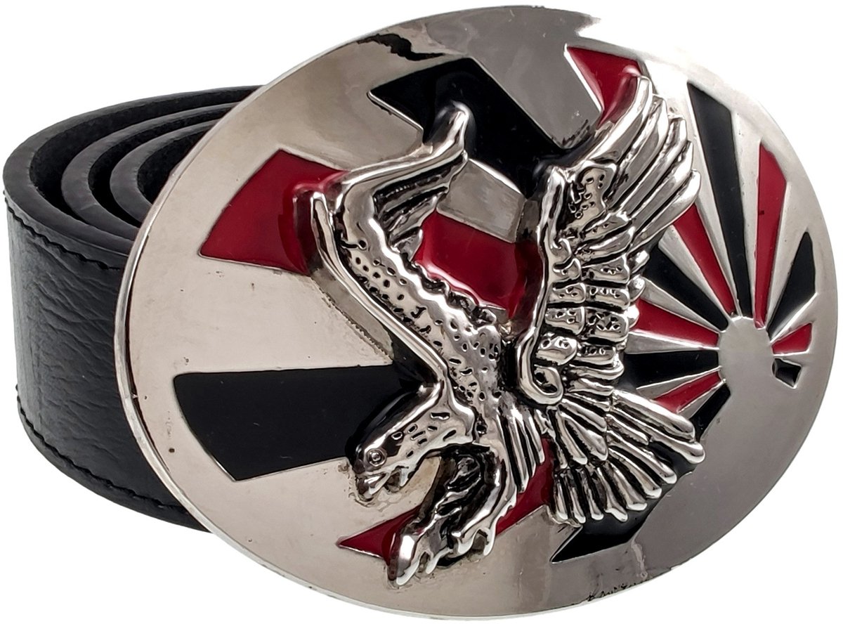 Heren Riem met Grote Metalen Gesp en 3D Adelaar, Zwarte Leren Riem voor Mannen - 3,5 cm Breed