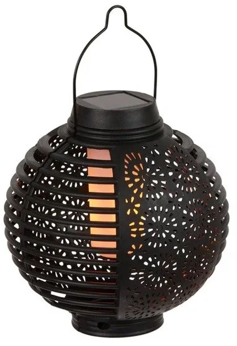 Zonne-lantaarns Flame Zwart 2-delige set met Flakkerend Vlam-Effect, Zonnepolyamideneel, Ø15 cm Hoogte 15 cm