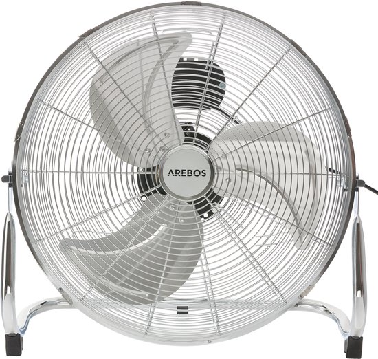 Vloerventilator 18 inch 120W Arebos met 3 snelheden, verstelbare kantelhoek, metalen rooster, chroom