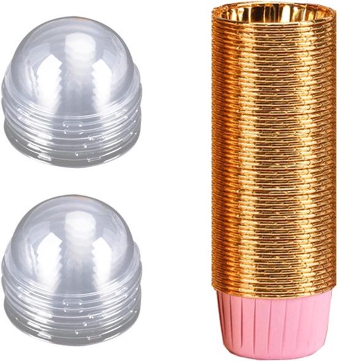 Aluminiumfolie Cupcake Muffinvormpjes met Deksel - 50 Stuks - PoederGoud