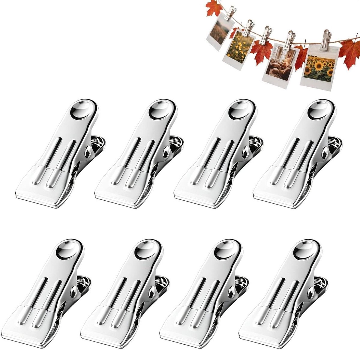 Stevige Wasknijpers - Kledingklemmen - Kleding Drogen - Roestvrij Staal - 8 Stuks - Wit