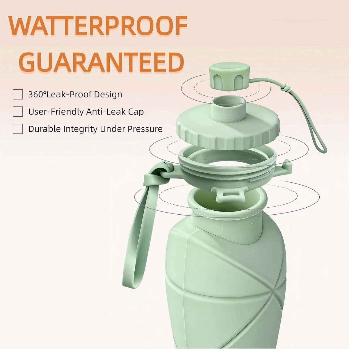 Opvouwbare waterfles - 600 ml siliconen - Zonder BPA - Lekvrij ontwerp - Draagbare travel fles - Lichtgewicht slanke - Met karabijnhaak - Voor wandelen en gym - Groen — cadeau in Sport & Outdoor - foto 5