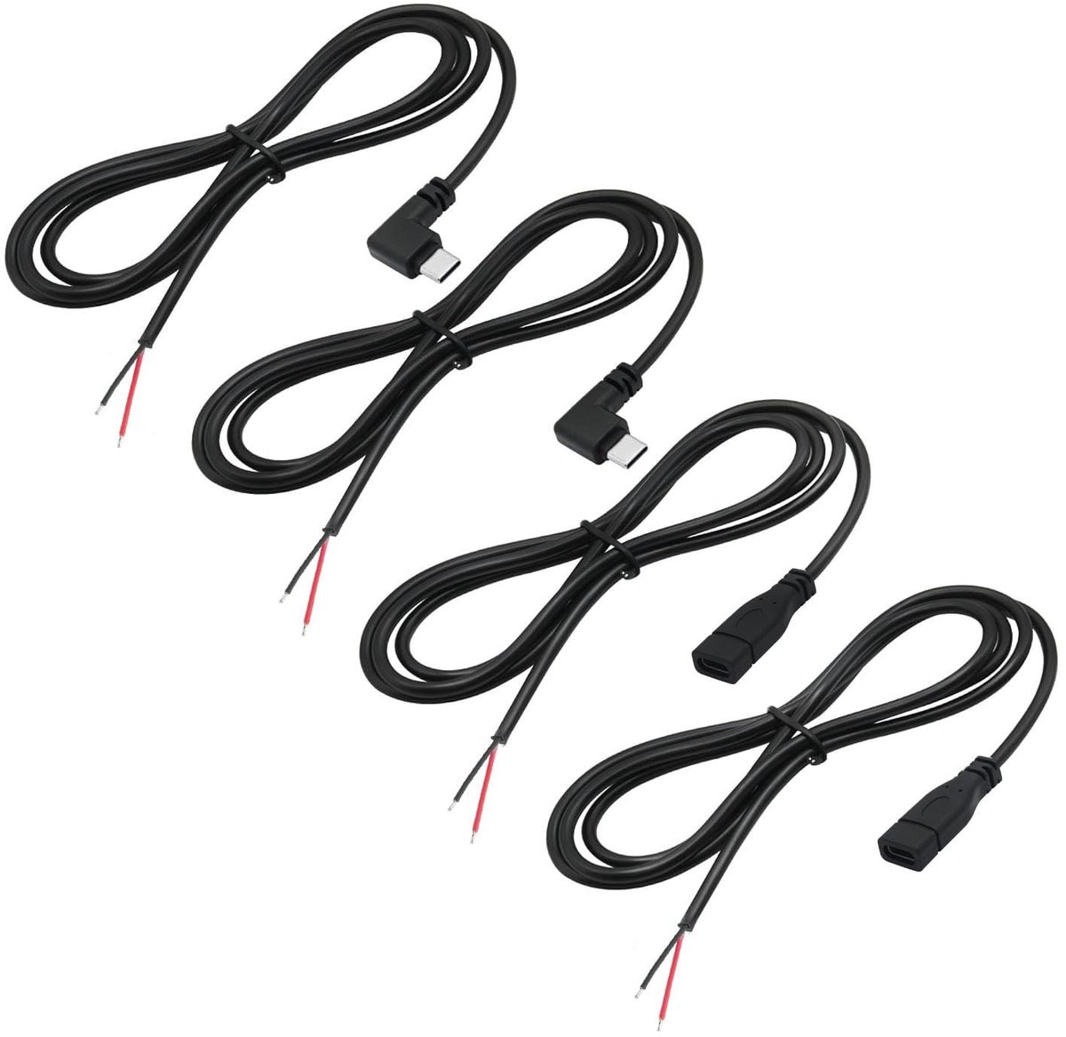 4pcs USB C Pigtail Kabels - 90 Graden, 100cm, Voor Arduino en Lichtstrips