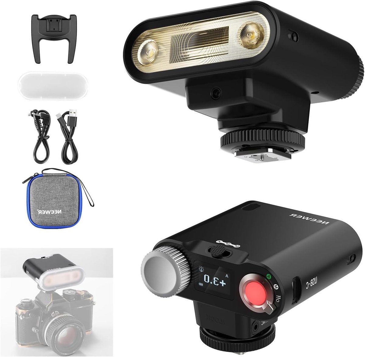 Krachtige Single Contact Speedlite Flitser voor Canon, Nikon, Sony en Fuji Camera's - 22Ws GN14, 6000K, A/M Modus, 1100mAh Accu voor 650 Flitsen met 1.5s Oplaadtijd