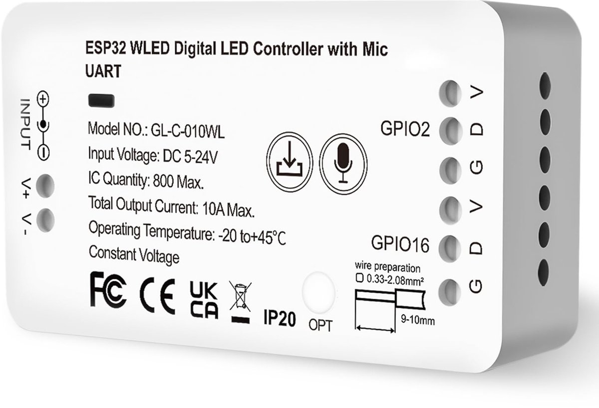Elzusha - LED Strip Controller - 100+ Effecten - 5-24 V DC - RGB/RGBW - Geschikt voor WS2812B, WS2811, SK6812