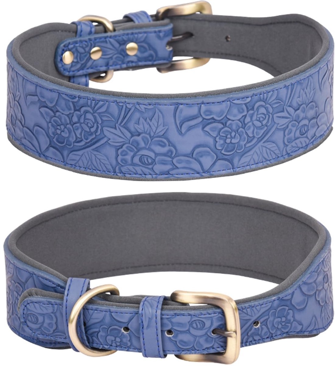 Dailygoods - Lederen halsband - PU-leer hondenhalsband - Verstelbaar en stevig - Blauw - Leren hondenhalsband - Geschikt voor grote en middelgrote hon