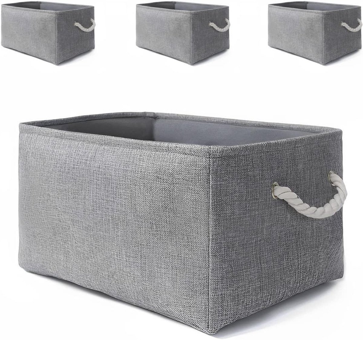 EGoods - Opvouwbare stoffen opbergmanden met handgrepen voor kast - Set van 4 - Grijs
