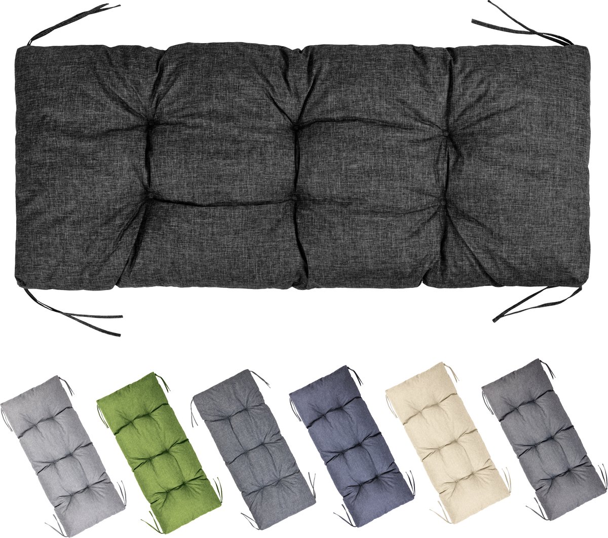 Garronda Bankkussen 120x50 cm – 10 cm dik – Waterafstotend & UV-bestendig – met Banden – Zwart GD-AM-Bono