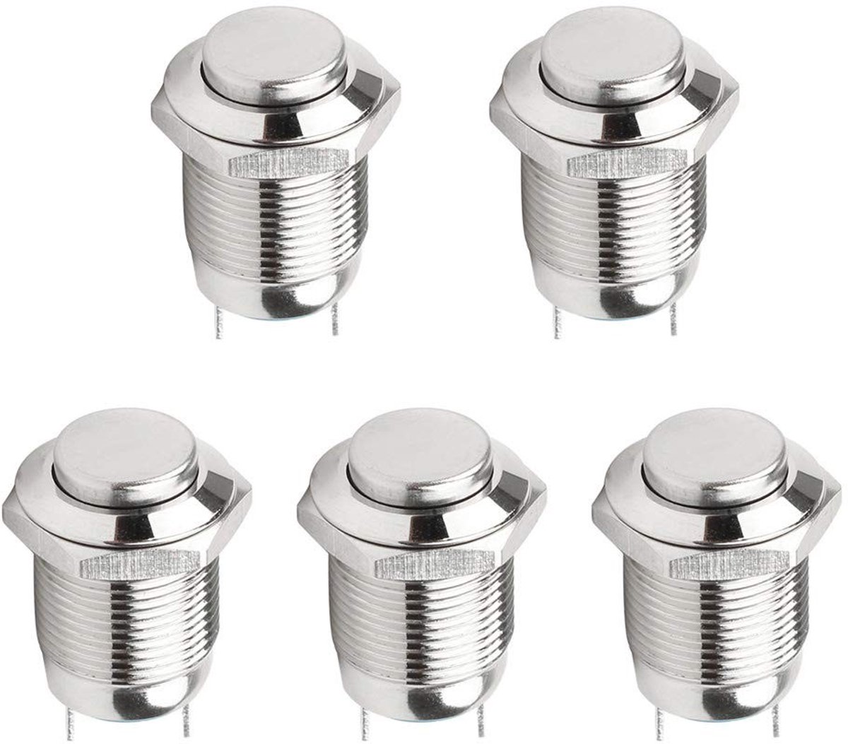 Dailygoods - 5Pcs Metaal Drukknop Schakelaar - Waterproof ON/OFF - 12mm Formaat - 3A 250V - Voor Elektronische Toepassingen - Duurzaam en Betrouwbaar