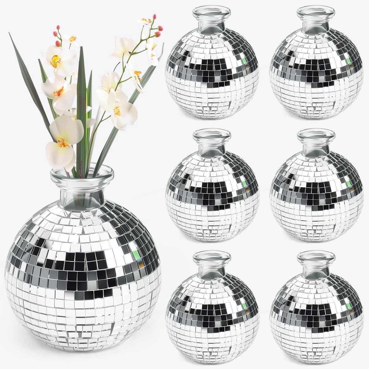 Set van 6 Decoratieve Disco Ballen voor Bloempotten, Vazen en Tafelversiering voor Feesten en Bruiloften (9 x 11 cm)