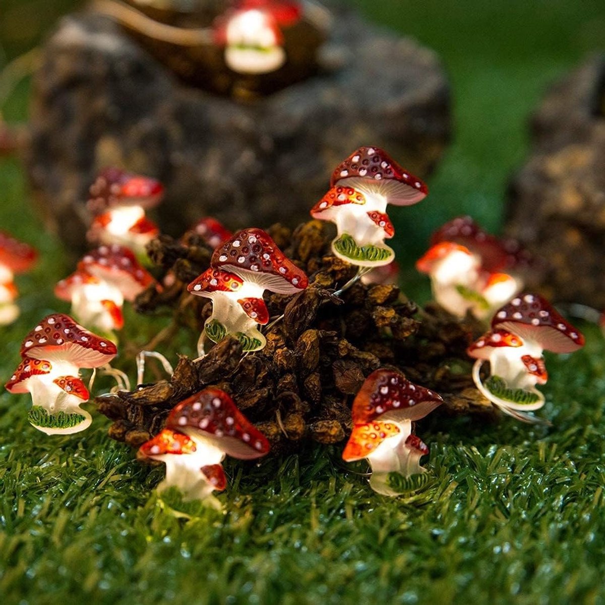 Decoratieve LED Paddenstoel Lichtketting, Zonne- en Batterijgevoed, 8 Verlichtingsmodi voor Tuin, Patio en Feestdecoratie (30 LED)