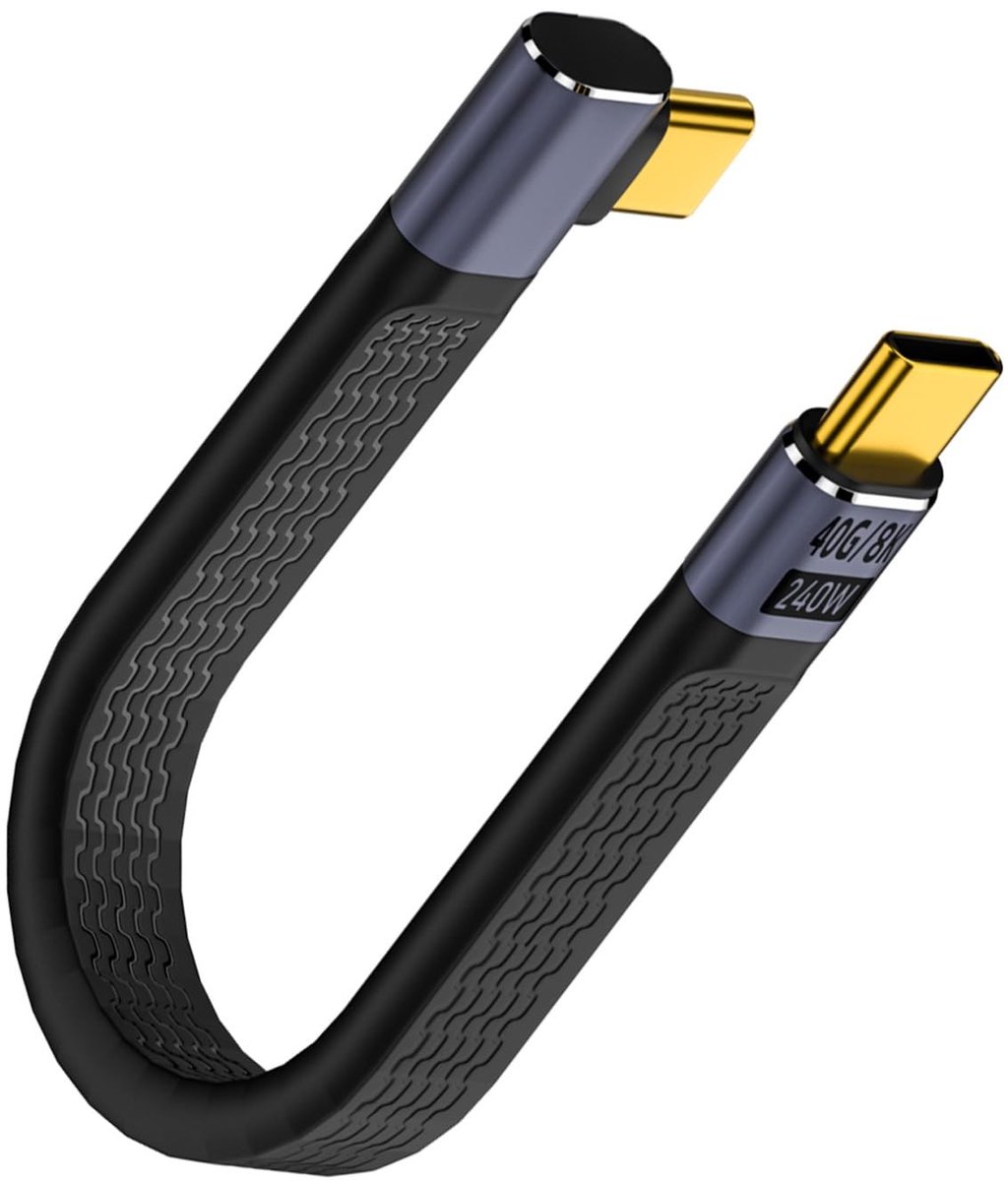 240W USB4.0 Type C 90° Hoek Kabel - Snelle Oplader & Gegevensoverdracht 40Gbps - 13cm