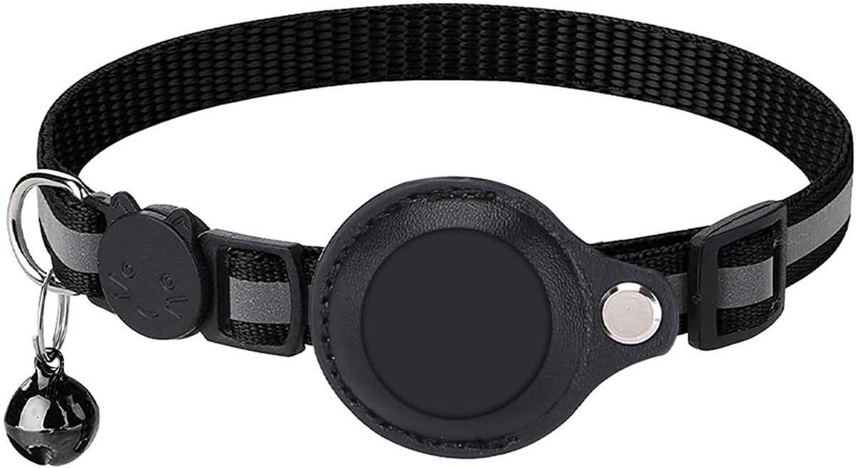Livia home - Airtag Kattenhalsband - Reflecterende GPS-halsband - Zwart - Verstelbaar - Veiligheidsbel - Geschikt voor Kleine tot Medium Katten