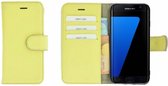 Samsung Galaxy S7 Edge hoesje - Bookcase - Portemonnee Hoes Echt leer Wallet case Geel