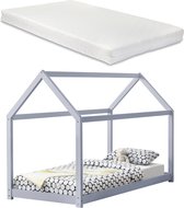 Kinderbed huisbed 200x90 met matras lichtgrijs