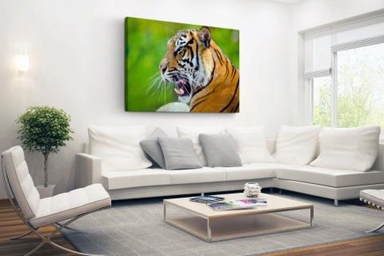 Toile de tigre rugissant 120x80 cm - Tirage photo sur toile (Décoration murale salon / chambre) / Peintures sur toile animaux