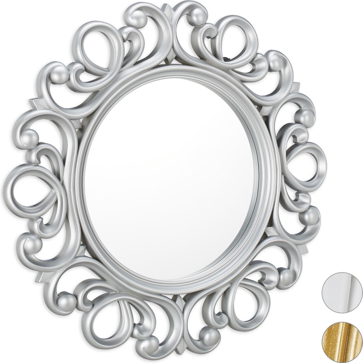 Relaxdays spiegel rond sierspiegel gang wandspiegel design 50 cm rond zilver