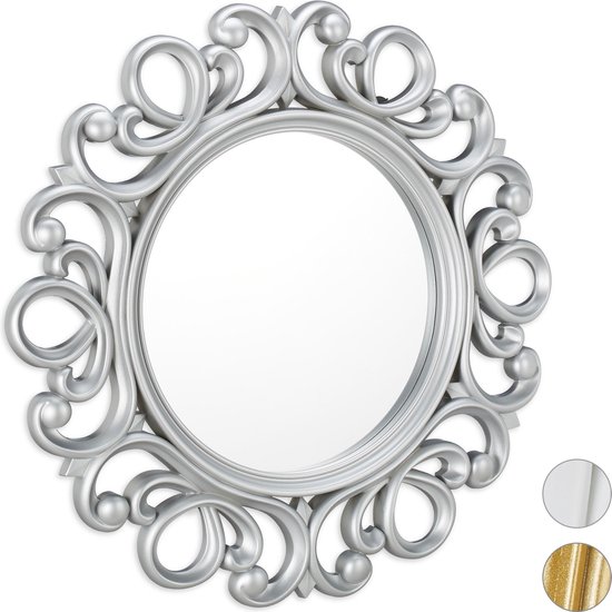 beklimmen Bel terug knop Relaxdays spiegel rond - sierspiegel gang - wandspiegel - design - 50 cm  rond - zilver | bol.com