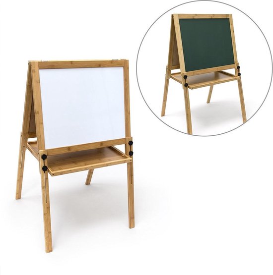 Relaxdays schoolbord kinderen, hoogte verstelbaar & magnetisch, hout