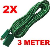 2x Verlengkabel voor Nintendo Mini Classic NES / SNES Controller Nylon Groen 3 meter