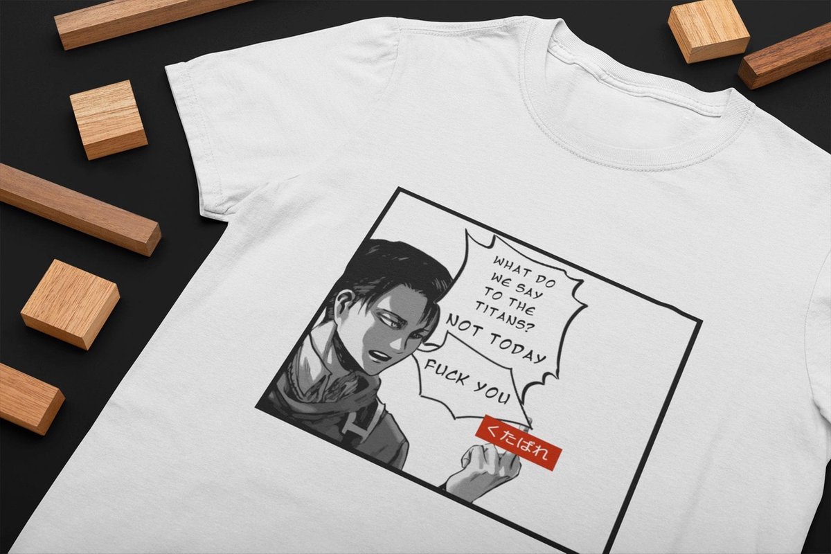 Attack On Titan Levi Kutabare Otaku T-Shirt | Cadeau voor nerd en geek gamer | Anime Manga Merchandise Japan | Maat L Wit - Shennit