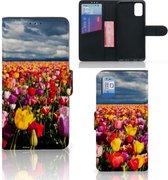 Telefoonhoesje met Tekst Geschikt voor Samsung Galaxy A41 Wallet Book Case Moederdag Cadeau Tulpen