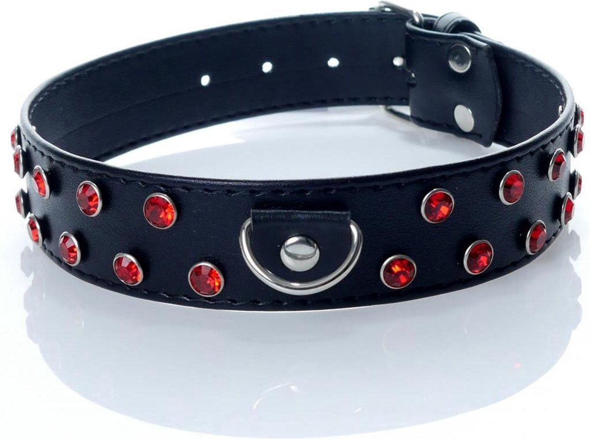 Goedkoopste Halsband - Collar- Fetish - Boss Series Collar - 3 cm- Rood- Kristallen