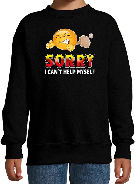 Funny emoticon sweater Sorry I cant help myself zwart voor kids - Fun / cadeau trui 98/104