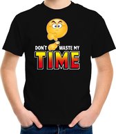 Funny emoticon t-shirt dont waste my time zwart voor kids XS (110-116)