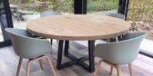 Ronde eikenhouten eettafel, stalen U poot, 140 cm, duurzame tafel, symmetrische U poot, industrieel, staal en hout, eikenhout