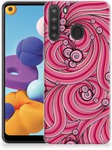 Back Case TPU Siliconen Hoesje Geschikt voor Samsung Galaxy A21 Smartphone hoesje Swirl Pink