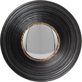 Clayre & Eef Wandspiegel Ø 19 cm Zwart Kunstleer Rond Grote Spiegel Muur Spiegel Wand Spiegel