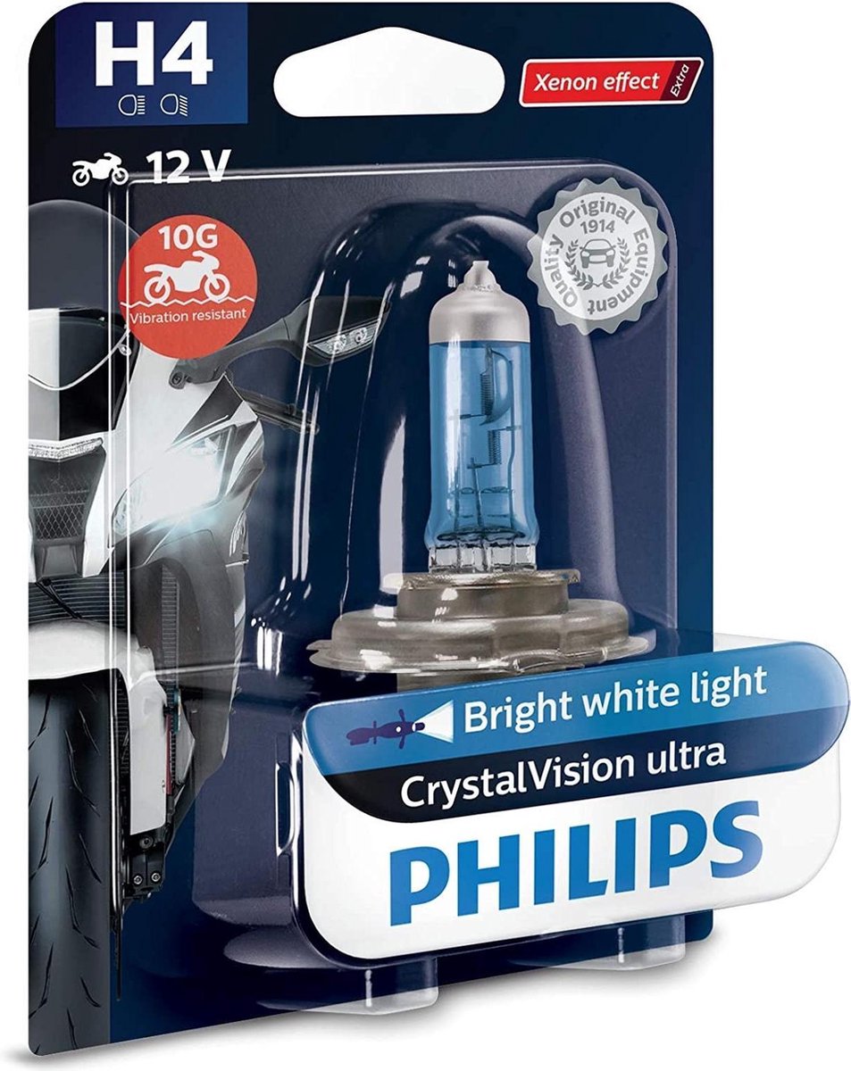 Philips Motorlamp H4 Crystalvision 12v 60/55w Wit