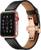 Leren Apple Watch bandje Zwart met klassieke goudkleurige gesp 42mm - 44mm Watchbands-shop.nl