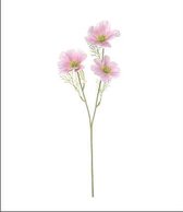 Kunstbloem - Zijde - Cosmos - Roze - 65 cm - Boeket van 5 stuks - 3 bloemen per stengel - In cadeauverpakking met gekleurd lint