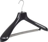 De Kledinghanger Gigant - 5 x Mantel / kostuumhanger kunststof zwart met schouderverbreding en anti-slip broeklat (2 mm schuim), 45 cm