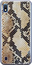 Samsung A10 hoesje siliconen - Snake / Slangenprint bruin | Samsung Galaxy A10 case | goudkleurig | TPU backcover transparant