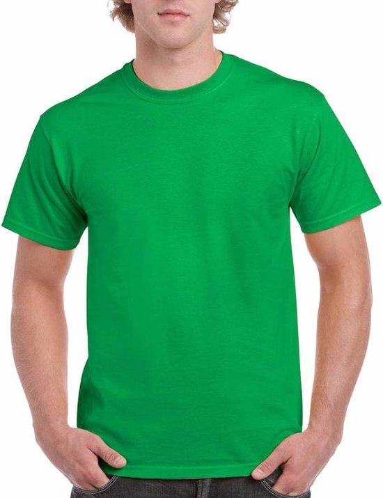 Set van 3x stuks fel groene katoenen t-shirts voor heren 100% katoen - zware 200 grams kwaliteit - Basic shirts, maat: 2XL (44/56)
