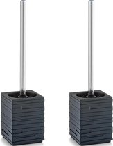 2x Toiletborstels zwart leisteen look 38,5 cm - Zeller - Huishouding - Badkameraccessoires/benodigdheden - Toiletaccessoires/benodigdheden - Wc-borstels/toiletborstels