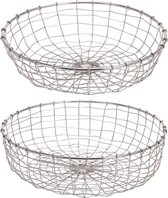 2x Metalen decoratie schalen/fruitschaal draadmand zilver 34 cm - Fruitschaal rond - Woonaccessoires/woondecoraties