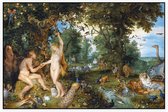 Het aardse paradijs met de zondeval van Adam en Eva, Peter Paul Rubens - Foto op Akoestisch paneel - 90 x 60 cm