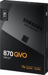 Doos van Samsung SSD 870 QVO 1TB, SATA 2.5". Met lees-/schrijfsnelheden van 560MB/s en 530MB/s.